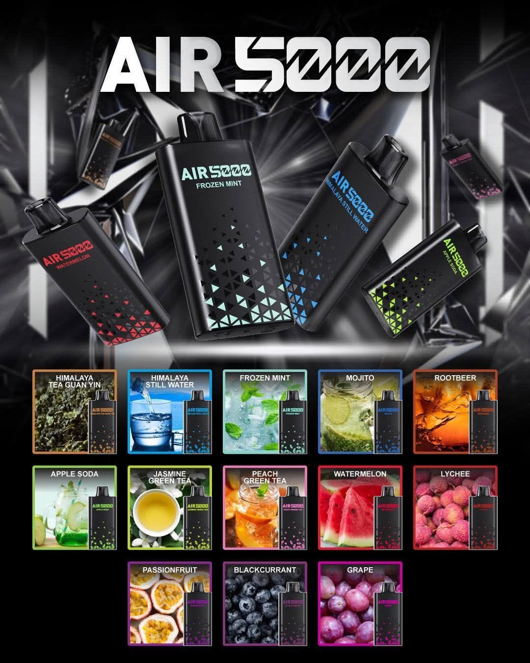 SP2S Air 5000 Puffs disposable vape device showing the sleek chassis and adjustable airflow valve