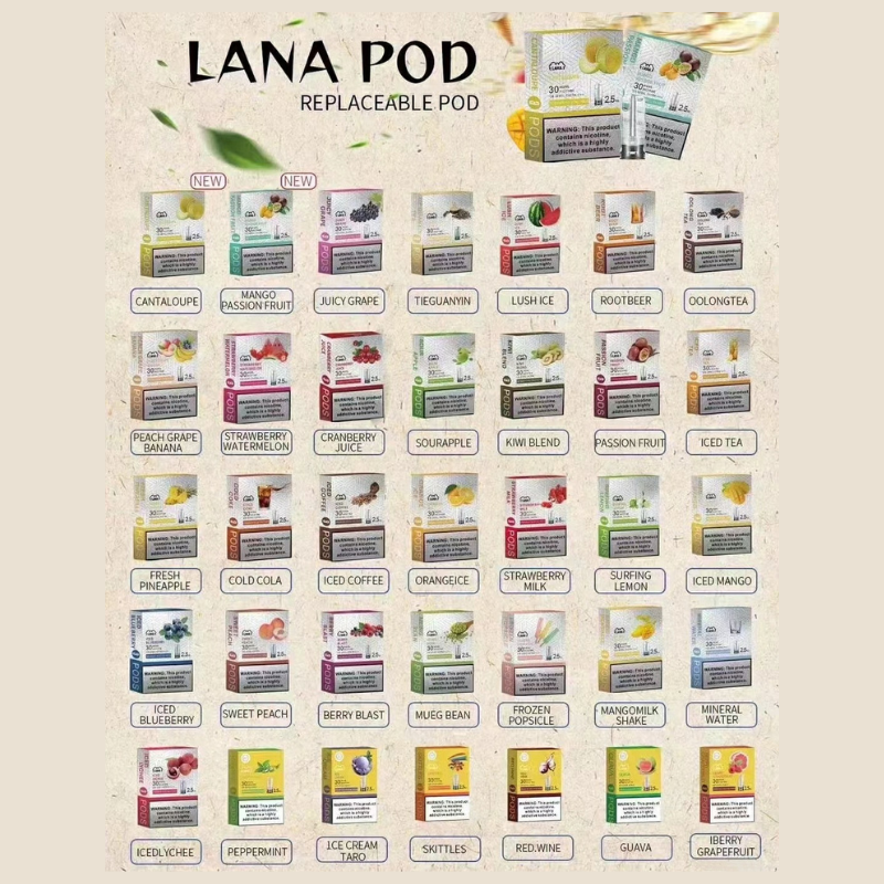 Lana Pod pre-filled vape pod flavor pack with transparent crystal casing showing ceramic coil