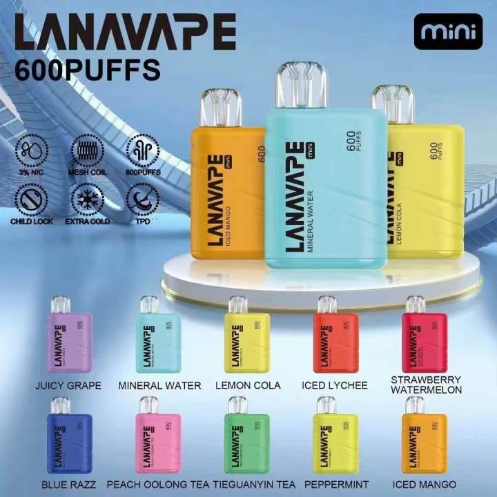 Lana Mini 600 Puffs disposable vape device showing its compact pocket design and airflow control valve