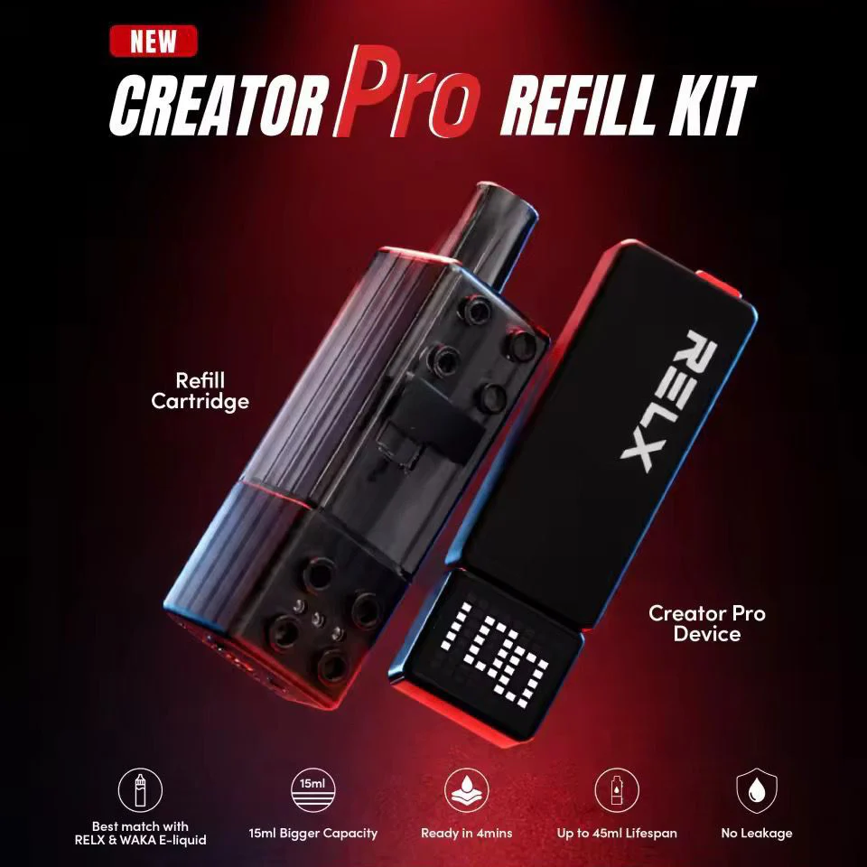 RELX Creator 22000 Puffs SilkMesh Pod cartridge showing the smart display screen and adjustable airflow toggle