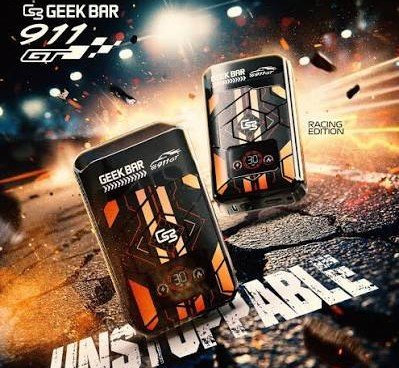 Geekbar GT 911 16000 Puffs disposable vape with Porsche Absolute Racing design, premium packaging view.
