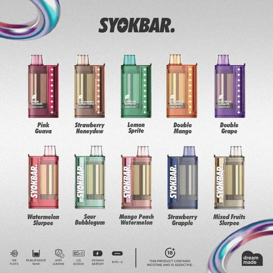 Syokbar 15000 Disposable Vape Device With Transparent Anti Leak Tank