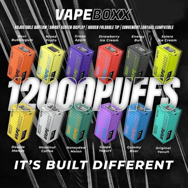 Vapeboxx 12000 Puffs box-style rechargeable disposable vape device with LED power indicator